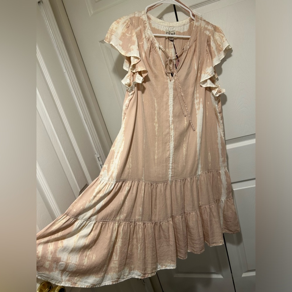Knox Rose Dusty Rose Pink Tie Dye Flutter Sleeve Dress Size L NWT